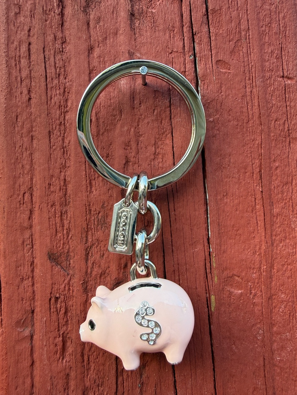 Vintage Coach 3D Pink Pig Piggy Bank Rhinestone Bag Charm Key Fob